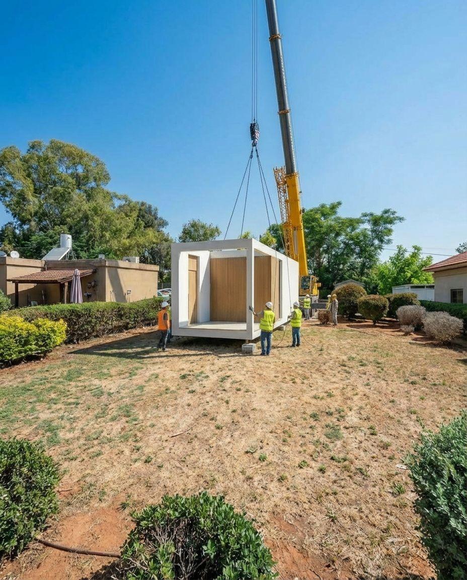 עגורן מרים יחידת בית טרומית למגרש – זווית רחבה